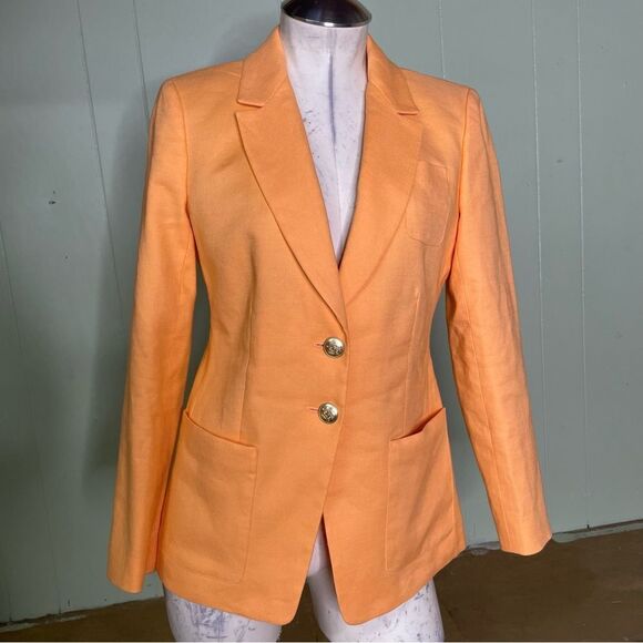 J.Crew Helena orange blazer in stretch linen blend Size 0 - Picture 2 of 10